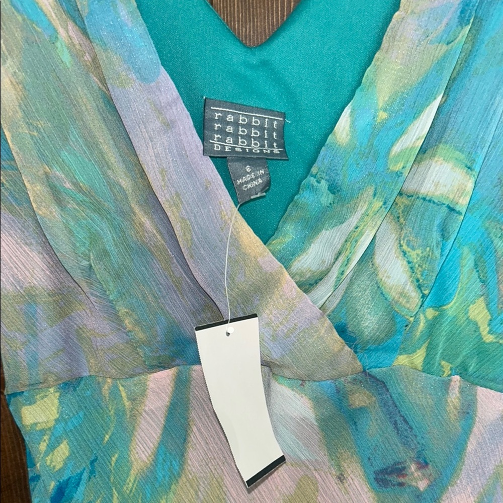 Rabbit Rabbit Rabbit Asymmetrical High-Low Blue and Green Sundress - Picture 2 of 4